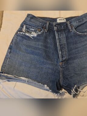Agolde Blue Distressed High-Rise Jean Shorts